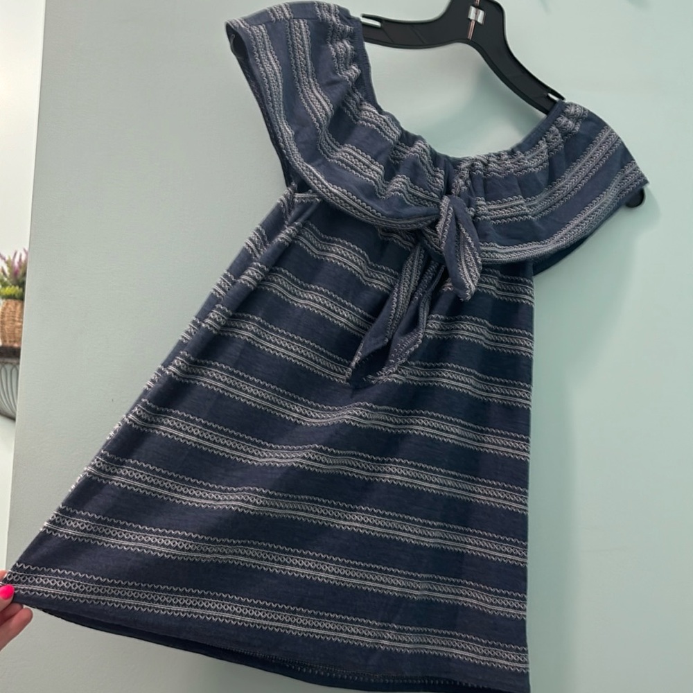 Blue ruffle top with tie front